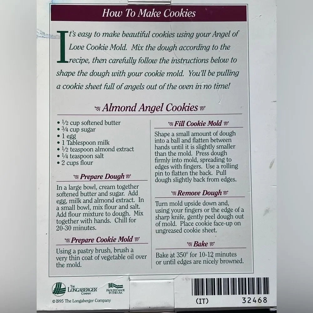 NWT Longaberger Pottery Angel Cookie Mold 1995 vintage gift baking holiday